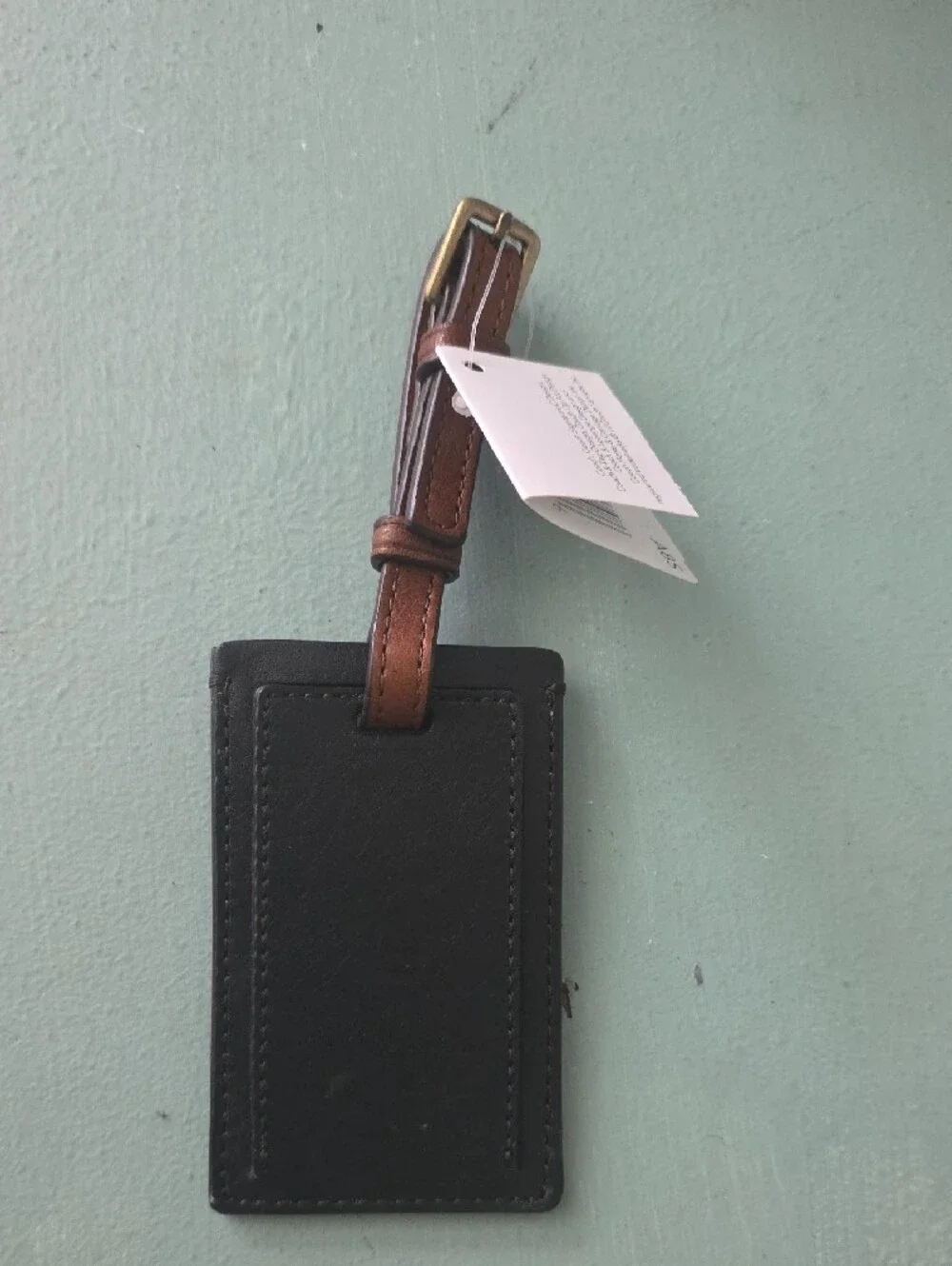 Coach Black Leather Luggage Tag with Brown Strap